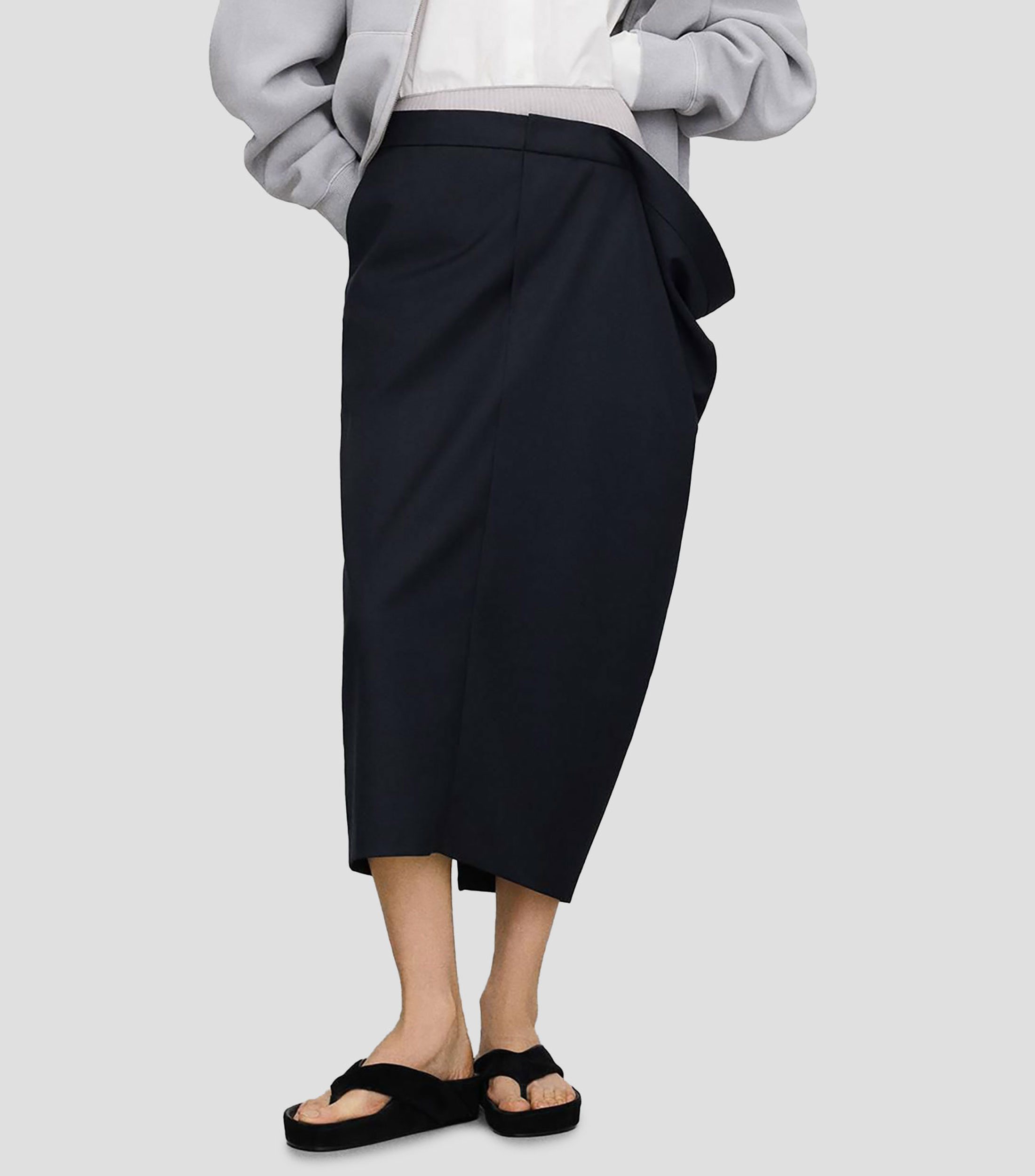 Falda midi de corte recto lisa Mujer